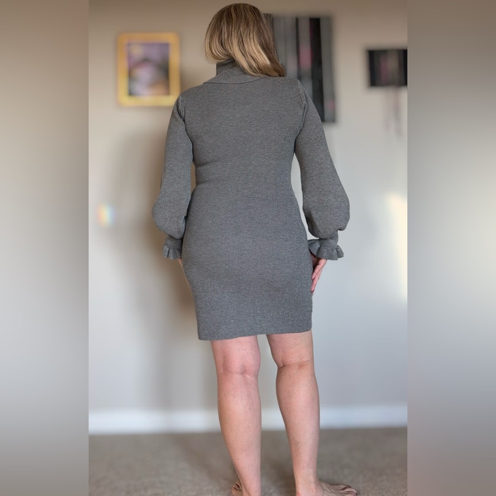 Elegant Gray Turtleneck Sweater Dress - Picture 4 of 13